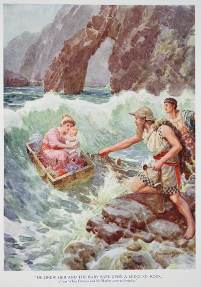 "Ele desenhou-a e ao bebé a salvo sobre um parapeito de pedra" (cor litho) de Howard Davie