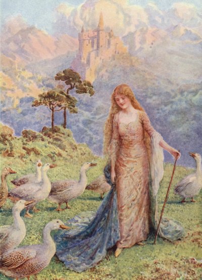 "Oh, quão bela é a nossa amante" de "The Quest of the Bird with the Golden Tail" (cor litho) de Howard Davie