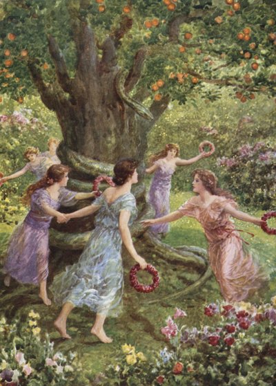 Perseus viu-os a dançar à volta da árvore encantada. De como Perseus matou o Gorgon (cor litho) de Howard Davie