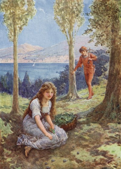 "De repente ele parou e olhou em êxtase" de "Filadoro" (lito colorido) de Howard Davie