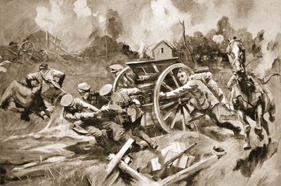 Sargento-Sargento T. Harrison resgatando cavalos e armas de uma posição insustentável sob fogo de granada quando o oficial em comando tinha sido ferido de Howard K. Elcock