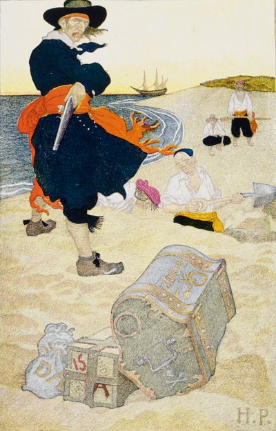 Tesouro enterrado, início do século XX (ilustração de livro) de Howard Pyle