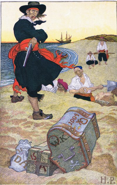 Tesouro enterrado, de Howard Pyles Livro dos Piratas publicado por Harper & Bros, 1921 de Howard Pyle