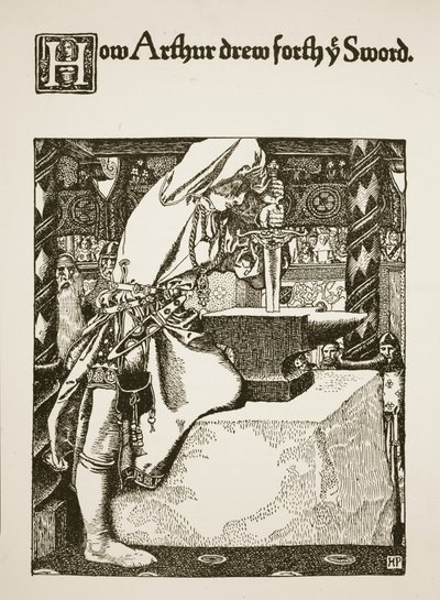 Como Arthur extraiu sua espada, ilustração de "A História do Rei Arthur e seus Cavaleiros", 1903 de Howard Pyle