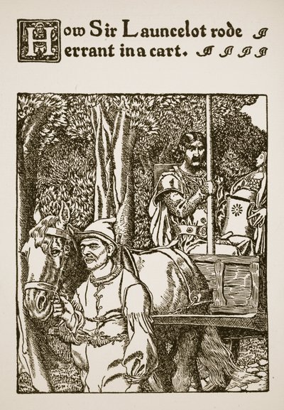 Como Sir Lancelote andou errante em uma carroça, ilustração de "A História de Sir Lancelotte e seus Companheiros", 1907 de Howard Pyle