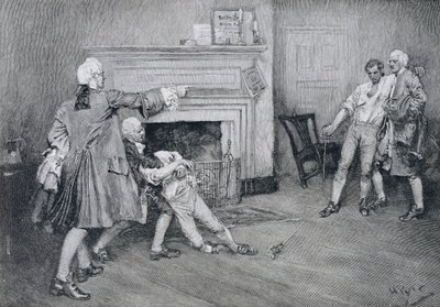 Reunião do capitão Tollemache e do capitão Pennington &39;na cidade arma-se&39;, ilustração &39;das tabernas velhas de New York&39; por John Austin Stevens, bar. na revista Harper&39;s, 1890 de Howard Pyle