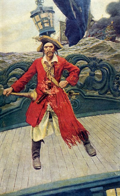 Capitão pirata no convés, início do século XX (ilustração de livro) de Howard Pyle