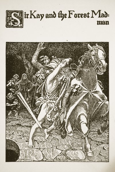 Sir Kay e o Forest Madman, ilustração de "A História dos Campeões da Mesa Redonda" de Howard Pyle