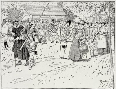A chegada das moças em Jamestown, 1621, da Harper&39;s Magazine, 1883 de Howard Pyle