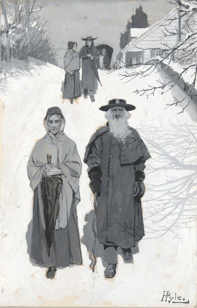 The Dunkers - Going to Meeting, desenho de uma ilustração publicada na Harper de Howard Pyle