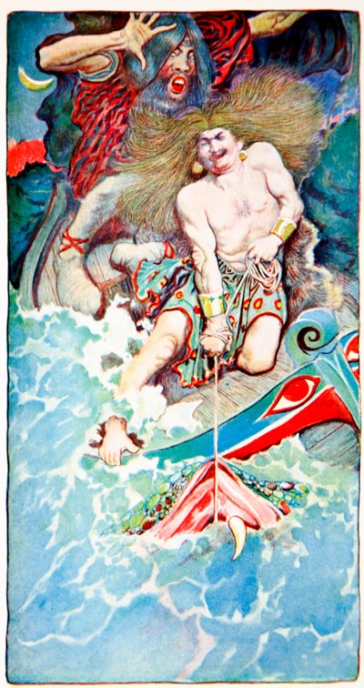 A Pesca de Thor e Hymir, de Legendas Populares do Mar, Revista Harpers, 1902 de Howard Pyle