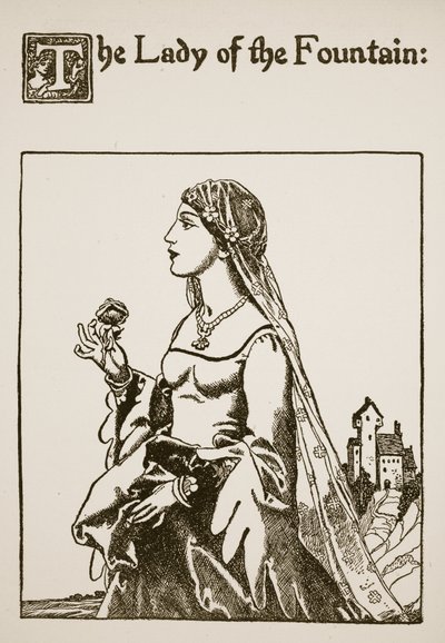 A dama da fonte, ilustração da história de Sir Lancelote e seus companheiros, 1907 de Howard Pyle