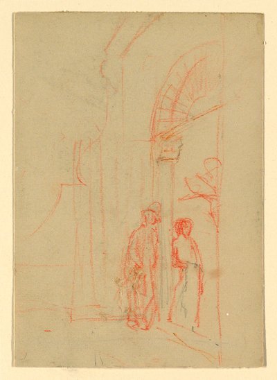 Desenho, esboço: Num portão, possivelmente 1888 de Howard Russell Butler