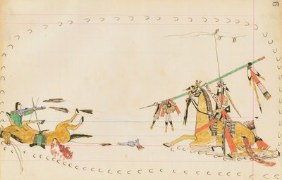 Lobo Uivante e Outro Guerreiro, 1874-75 (caneta, tinta e wc em papel de livro) de Howling Wolf