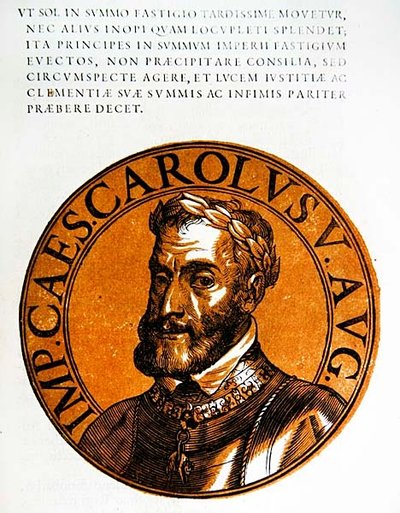 Retrato medalhão de Carlos V, Santo Imperador Romano de Hubert (after) Goltzius