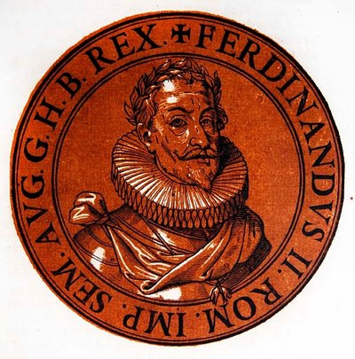 Retrato medalhão de Fernando II, Santo Imperador Romano de Hubert (after) Goltzius