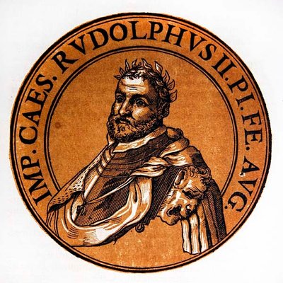 Retrato medalhão de Rudolph II, Santo Imperador Romano de Hubert (after) Goltzius