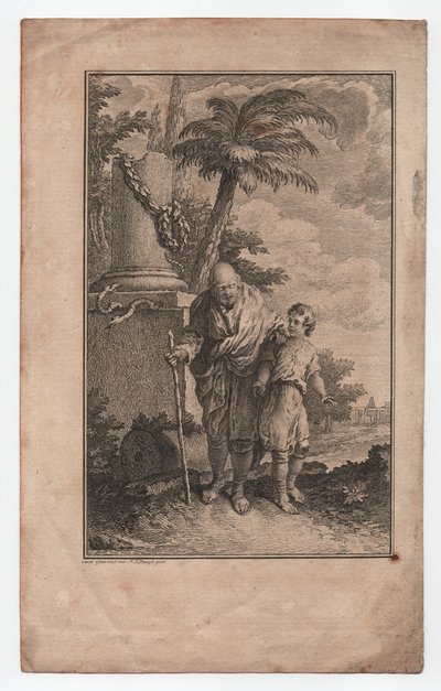 Rapaz a guiar um cego, desconhecido (gravura) de Hubert (after) Gravelot