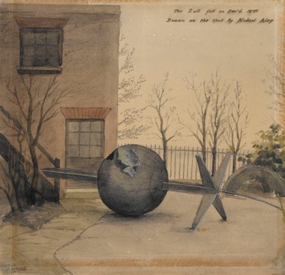 Bola do tempo caída no pátio do Observatório Real, Greenwich, dezembro de 1855 (aguarela) de Hubert Airy