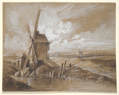 Moinhos de vento numa paisagem de Hubert Clerget