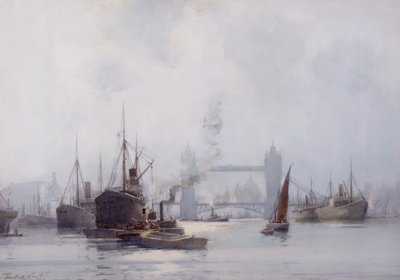 Tower Bridge from the Lower Pool, c.1925 (aguarela sobre papel) de Hubert Coop