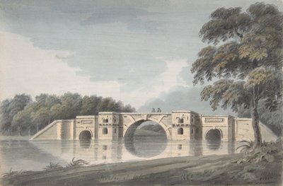 Ponte no reto do Palácio de Blenheim, verso da Catedral de York, século XVIII-XIX. de Hubert Cornish