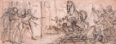 Desenho para uma Gravura: Batalha de Tróia com o Cavalo de Tróia de Hubert Francois Gravelot