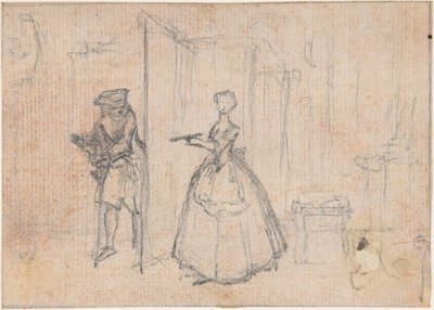 Estudo para «Enganar o tio dela», vinheta gravada em água-forte em «Canções na ópera Flora» de Hubert Francois Gravelot