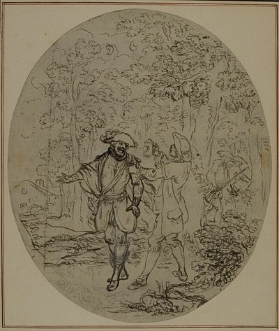 Estudo para uma segunda edição, nunca publicada, da peça de Colle "La Partie de Chasse de Henri IV", Ato II, Cena 11 de Hubert Francois Gravelot