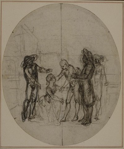 Estudo para uma segunda edição, nunca publicada, da obra de Colle "La Partie de Chasse de Henri IV", Ato III, Cena 11 de Hubert Francois Gravelot