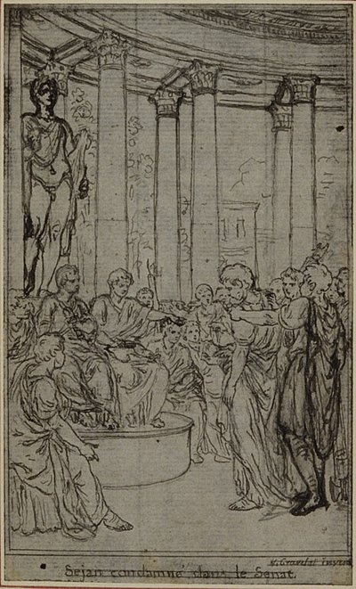 Estudo para uma ilustração em Tácito "Tiberius, or The Six First Books of the Annals", Livro V, Vol. 3, 2º Estudo de Hubert Francois Gravelot