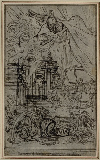 Estudo para o frontispício em vinheta do livro III de Lucrécio "De la Nature des Choses" de Hubert Francois Gravelot