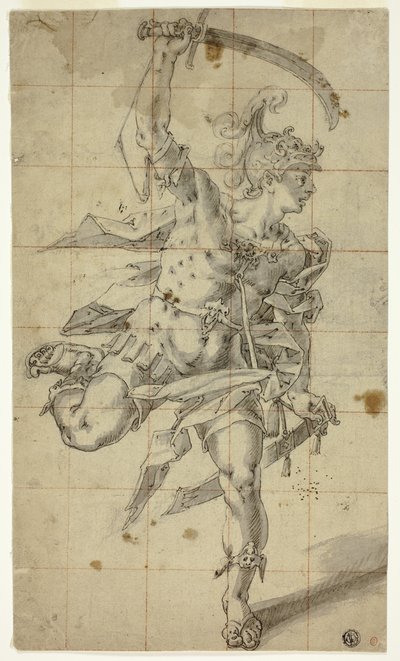 Guerreiro masculino correndo com espada desenhada de Hubert Gerhard