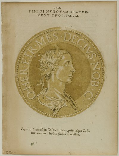 Imperador Décio de Icones Imperatorum Romanorum, placa 60 de xilogravuras de livros do século XVI de Hubert Goltzius
