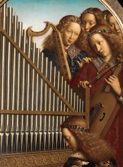 Músicos anjos com Santa Cecília, do Altar de Gand de Hubert & Jan van (1390 1441) Eyck