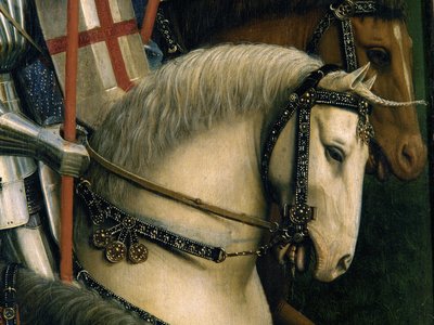Detalhe dos Cavaleiros de Cristo, do Altar de Gand de Hubert & Jan van (1390-1441) Eyck