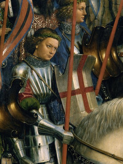 Detalhe de São Jorge, dos Cavaleiros de Cristo, do lado esquerdo do Altar de Gante de Hubert & Jan van (1390 1441) Eyck
