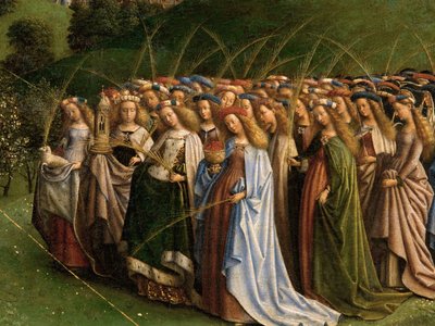 A Adoração do Cordeiro Místico, a partir do Altar de Gand, detalhe da metade inferior do painel central de Hubert & Jan van (1390 1441) Eyck