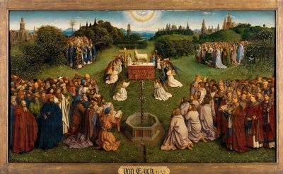 A Adoração do Cordeiro Místico, a partir do Altar de Gand, metade inferior do painel central de Hubert & Jan van (1390 1441) Eyck