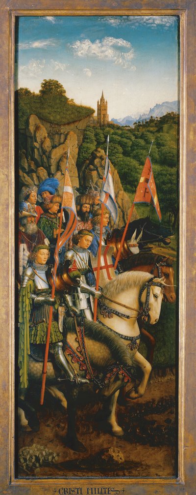 Os Cavaleiros de Cristo, a partir do lado esquerdo do Altar de Gand de Hubert & Jan van (1390 1441) Eyck