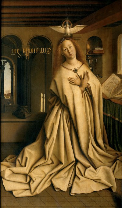 Virgin Annunciate, a partir do exterior do painel direito do Altar de Gand de Hubert & Jan van (1390 1441) Eyck