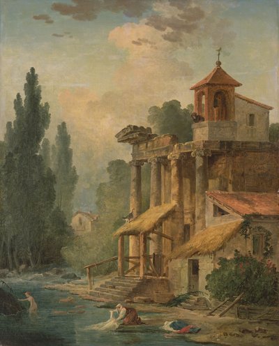 Um capricho com um hermitage, 1796 de Hubert Robert