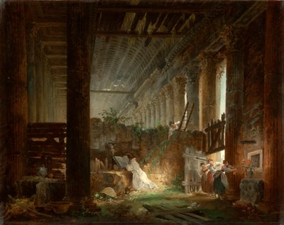 Um eremita orando nas ruínas de um templo romano. c.1760 (óleo sobre tela) de Hubert Robert