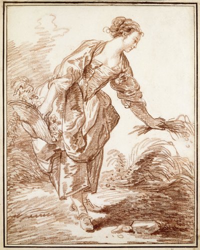 Uma pastora colhendo flores, de Hubert Robert