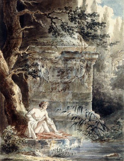 Um jovem banhista perto de uma coluna, de Hubert Robert