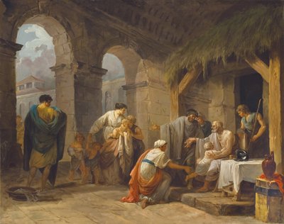 Belisaire recebendo a hospitalidade de um fazendeiro que trabalhou sob suas ordens, 1787 de Hubert Robert