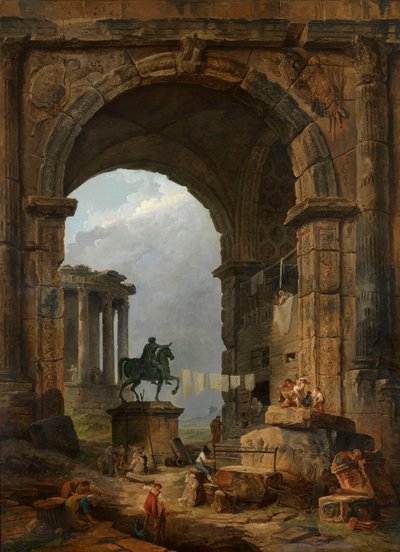 Caprice antiguidade com a estátua de Marco Aurélio. de Hubert Robert
