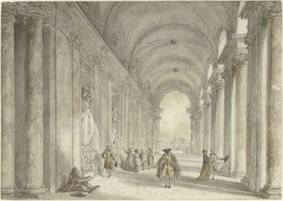 Colunata do Casino da Villa Albani, em Roma Vista na colunata em frente ao cassino da Villa Albani em Roma de Hubert Robert
