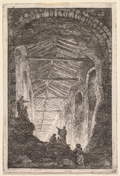 Noites em Roma: The Antique Gallery, 1763-1764. de Hubert Robert
