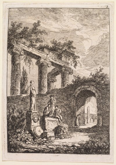 Noites em Roma: a estátua em frente às ruínas, 1763-1764. de Hubert Robert